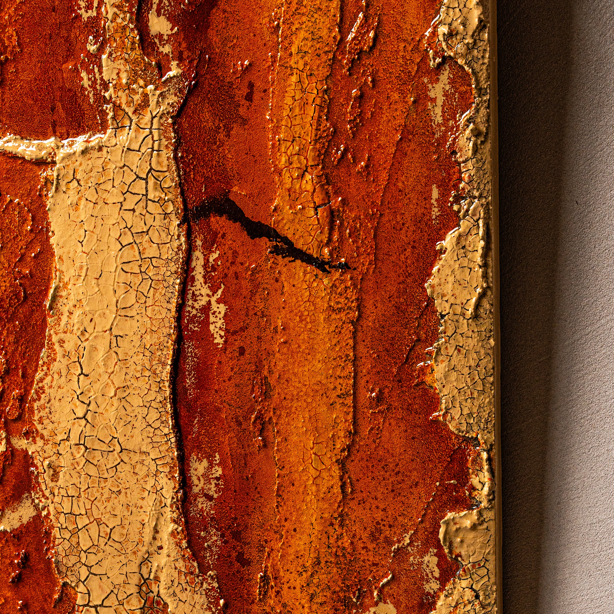 Gilded Terrain — close-up detail highlighting the handcrafted gilded terrain technique, where each sculpted earth element layer builds the artwork's signature three-dimensional texture.