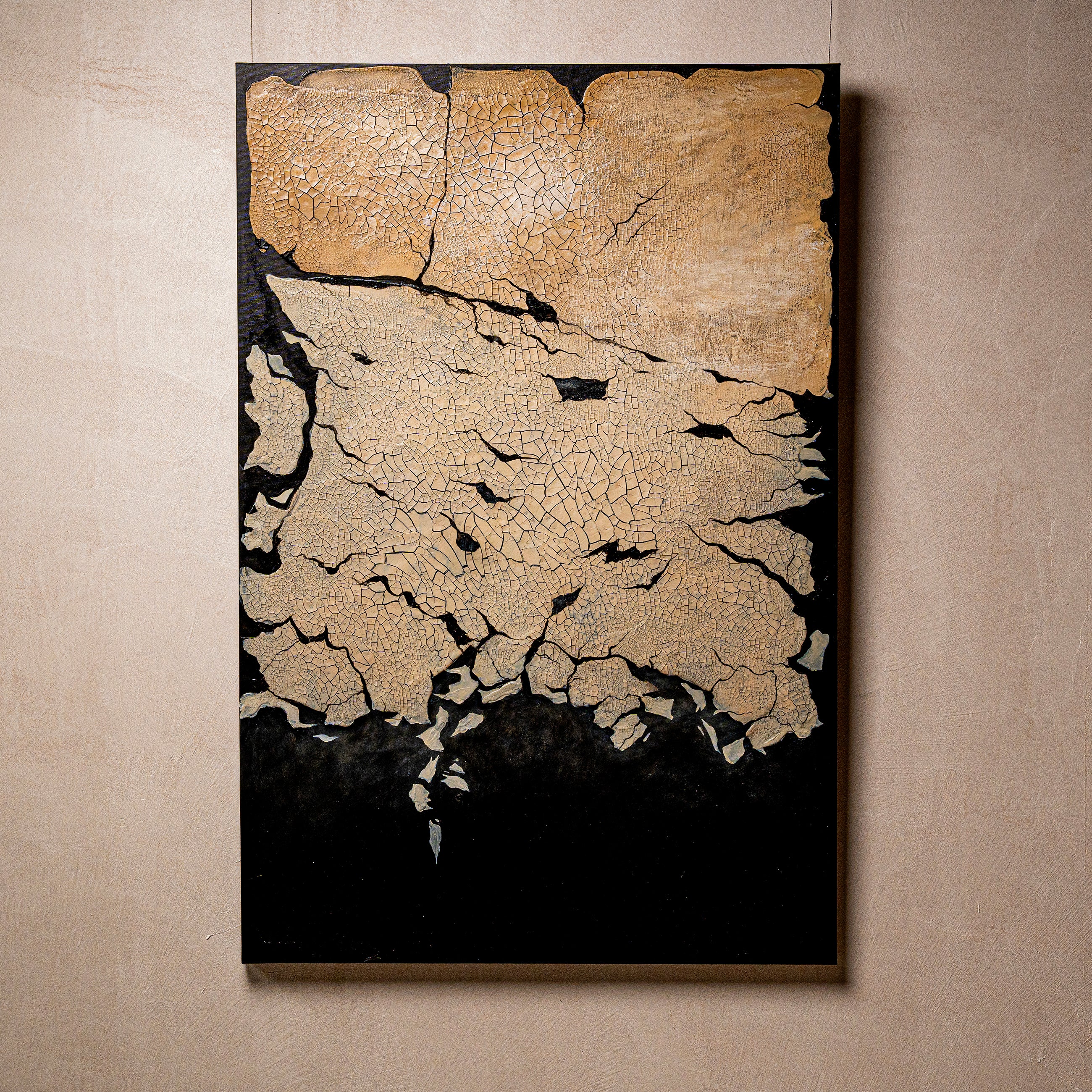 Gold from the Rift — full view of handcrafted wall art embodying earth element grounding, with a gold rift textured surface that reveals the raw, luminous beauty of fractured terrain across the entire composition.