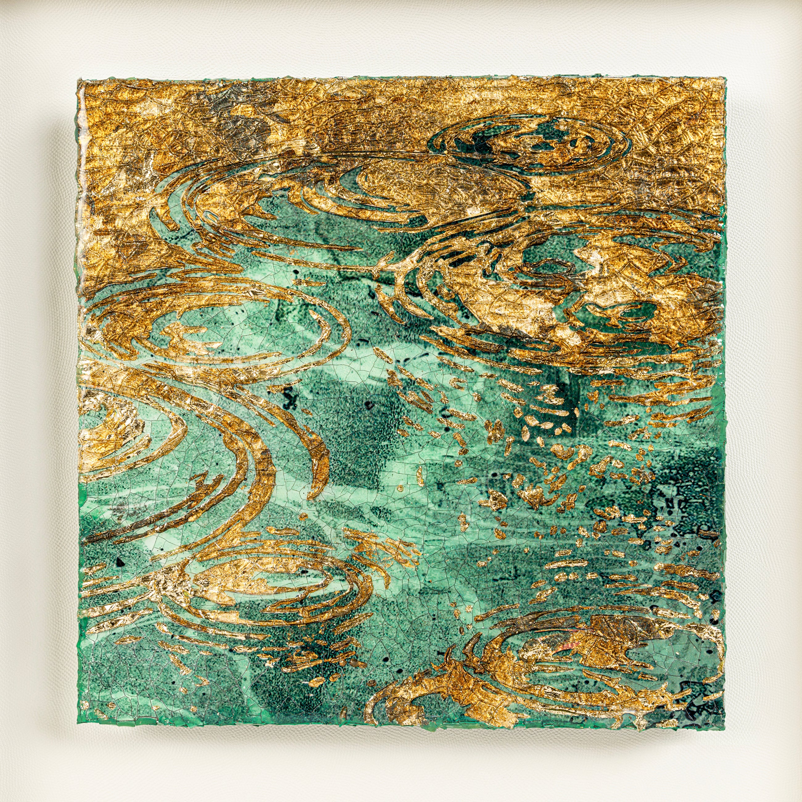 Still Water, Deep Current — Patinated Foil · Aura Frame — unframed canvas print revealing the full water element composition with flowing ripple patterns rendered in patinated foil pigment.