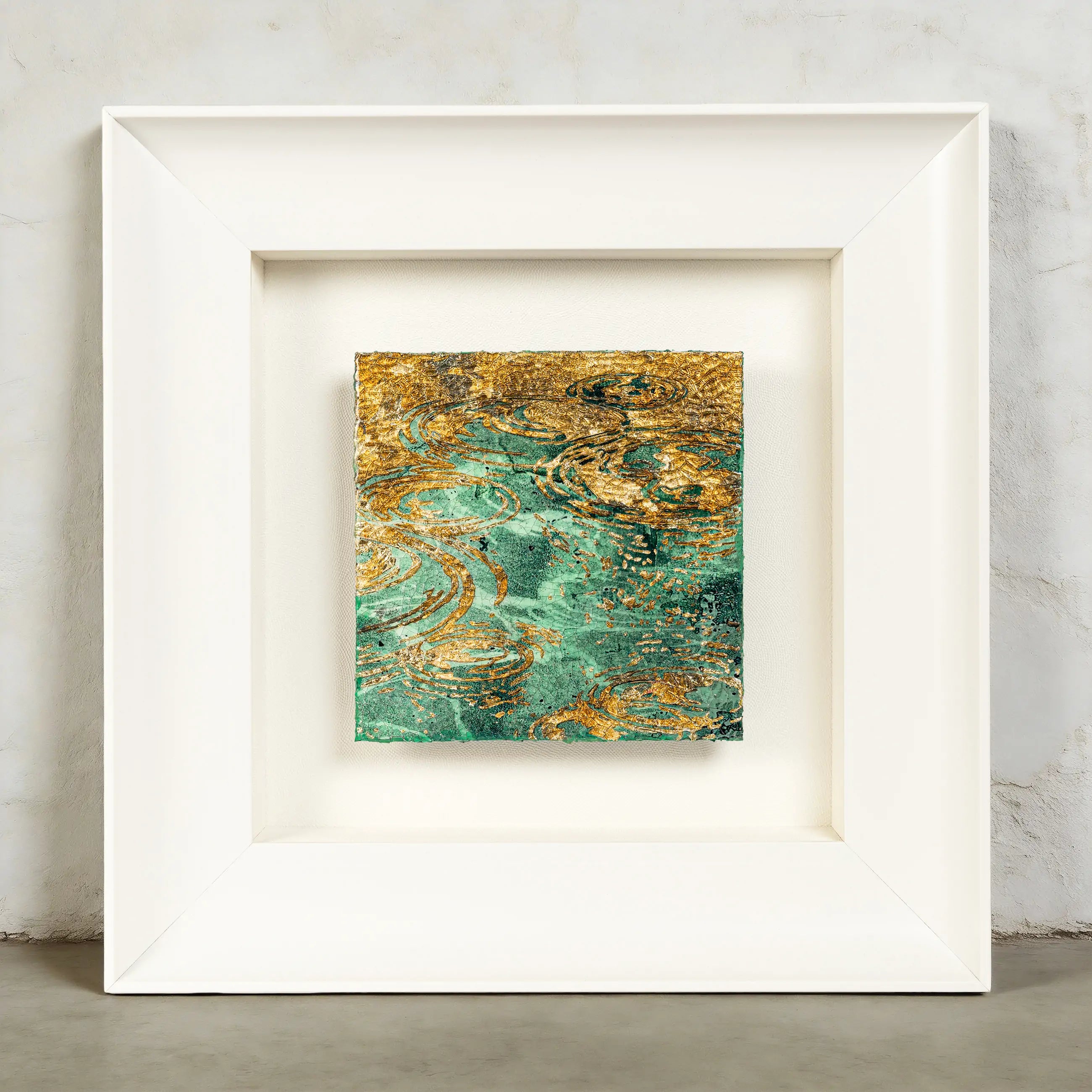 Still Water, Deep Current — Patinated Foil · Aura Frame White Prosperity