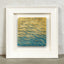 Full view of a water element wall art with hand-built 3D wave ridge mineral texture, Eastern Jin Dynasty gilded foil catching light at every crest while deep blue mineral pigment holds still in the grooves — wave upon wave, layered and alive.