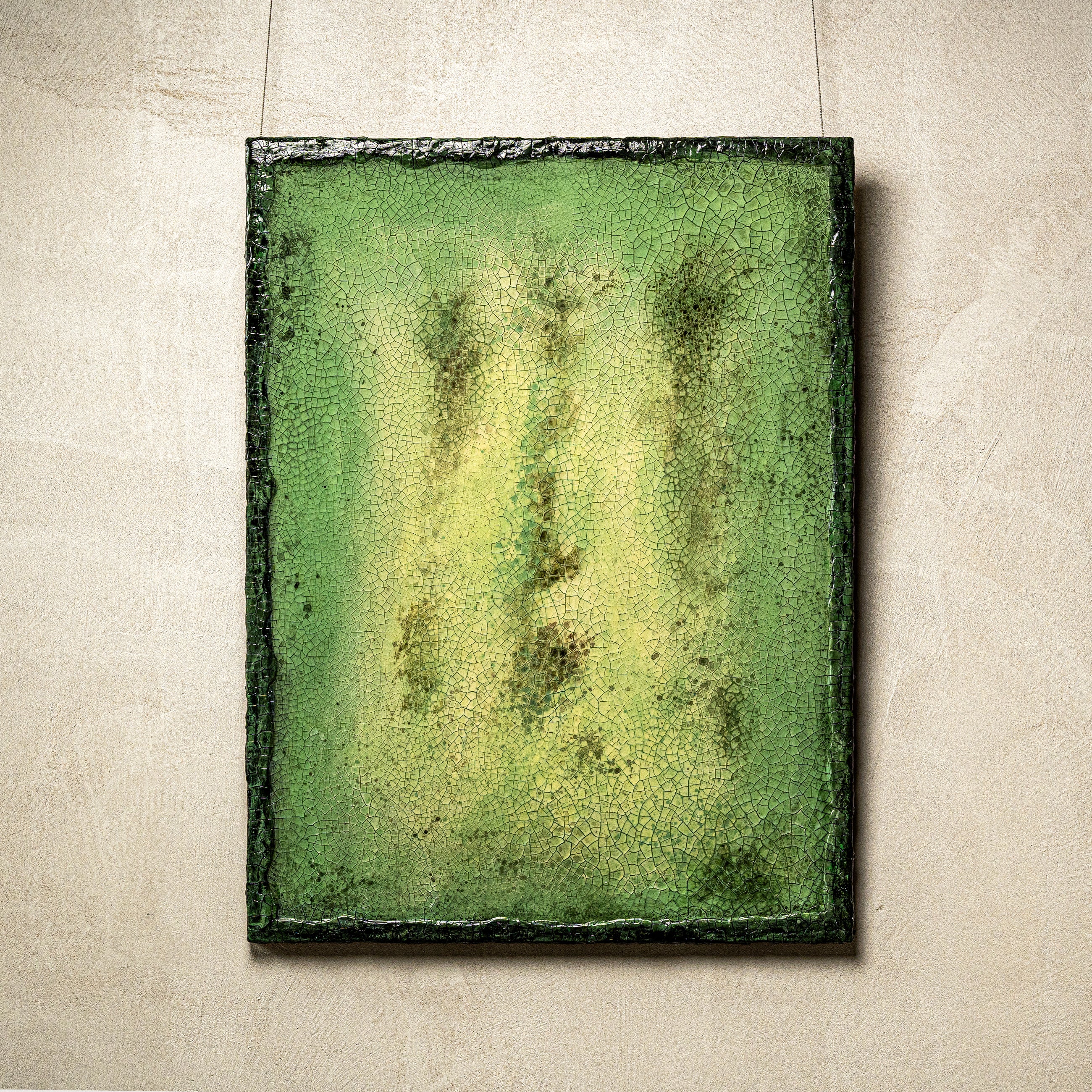 Verdant Emergence — full view of handcrafted wall art embodying earth element grounding, with an organically layered textured surface that evokes the quiet emergence of life from fertile soil.